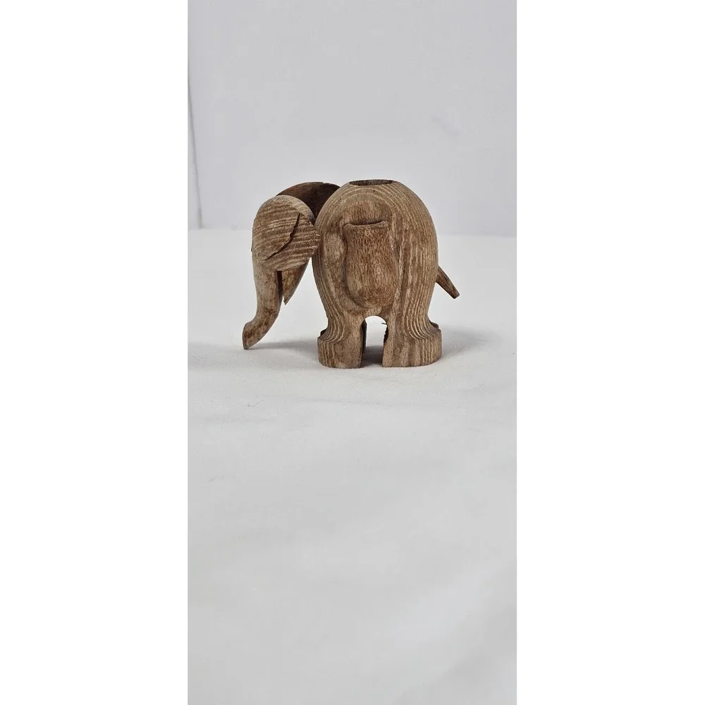 Wooden Elephant Figurine Toothpick Match Stick Holder Vintage Collectible‎